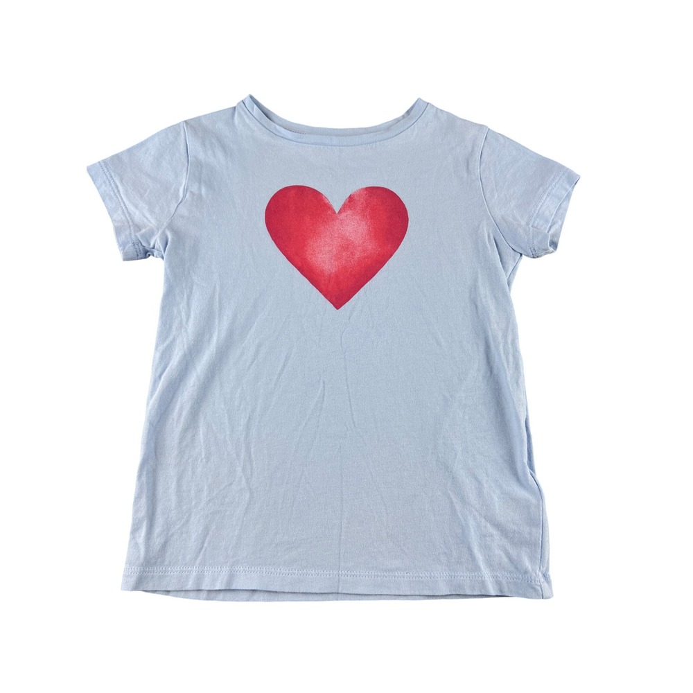 J Crew Kids Reimagined Light Blue Red Heart Graphic T Shirt Cotton Girls 3-4Y